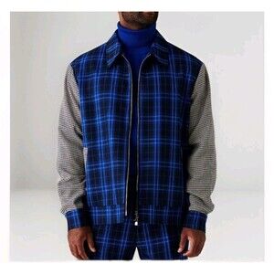 Inserch Set Bomber Jacket Pants Houndstooth Royal Blue Check Suit Mens XL W38